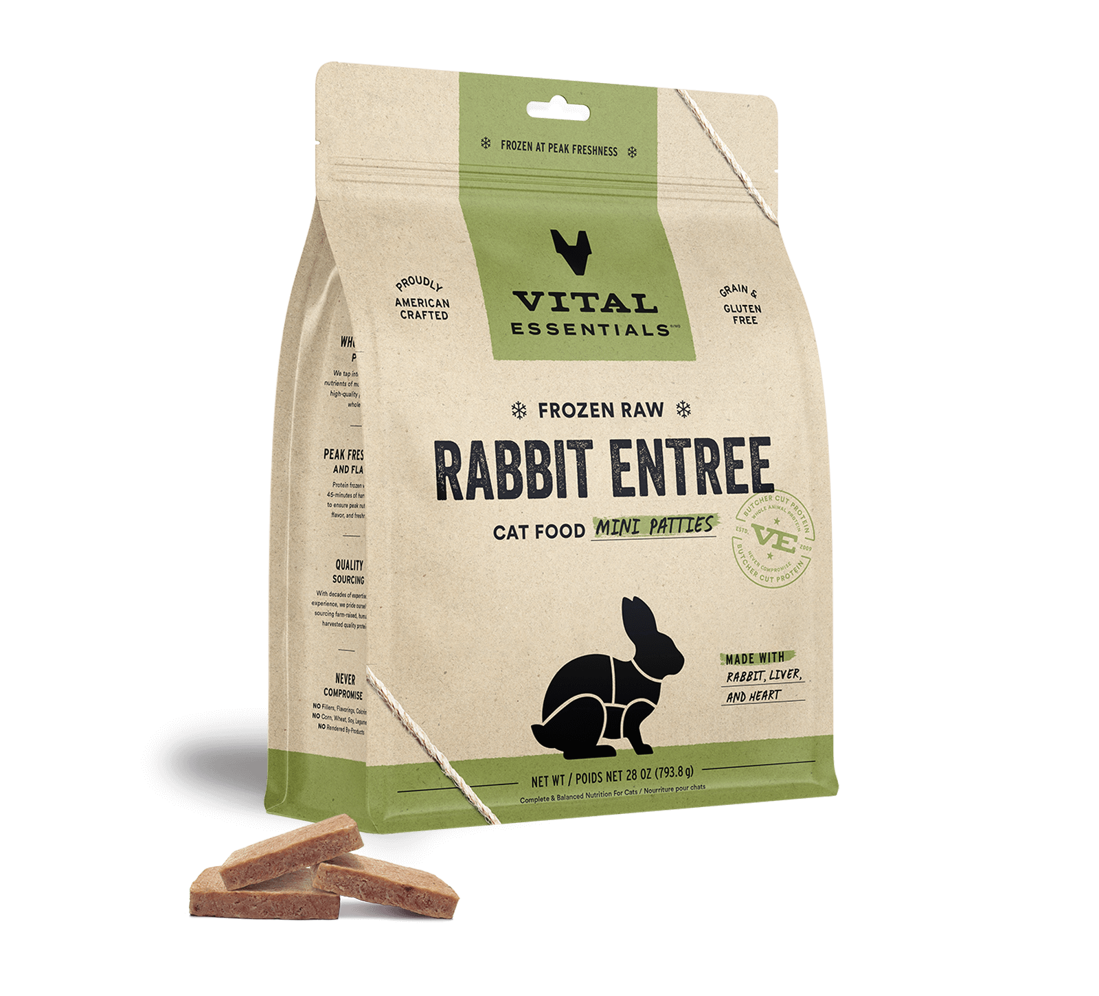 Vital Essentials Frozen Raw Rabbit Mini Patties Cat Food