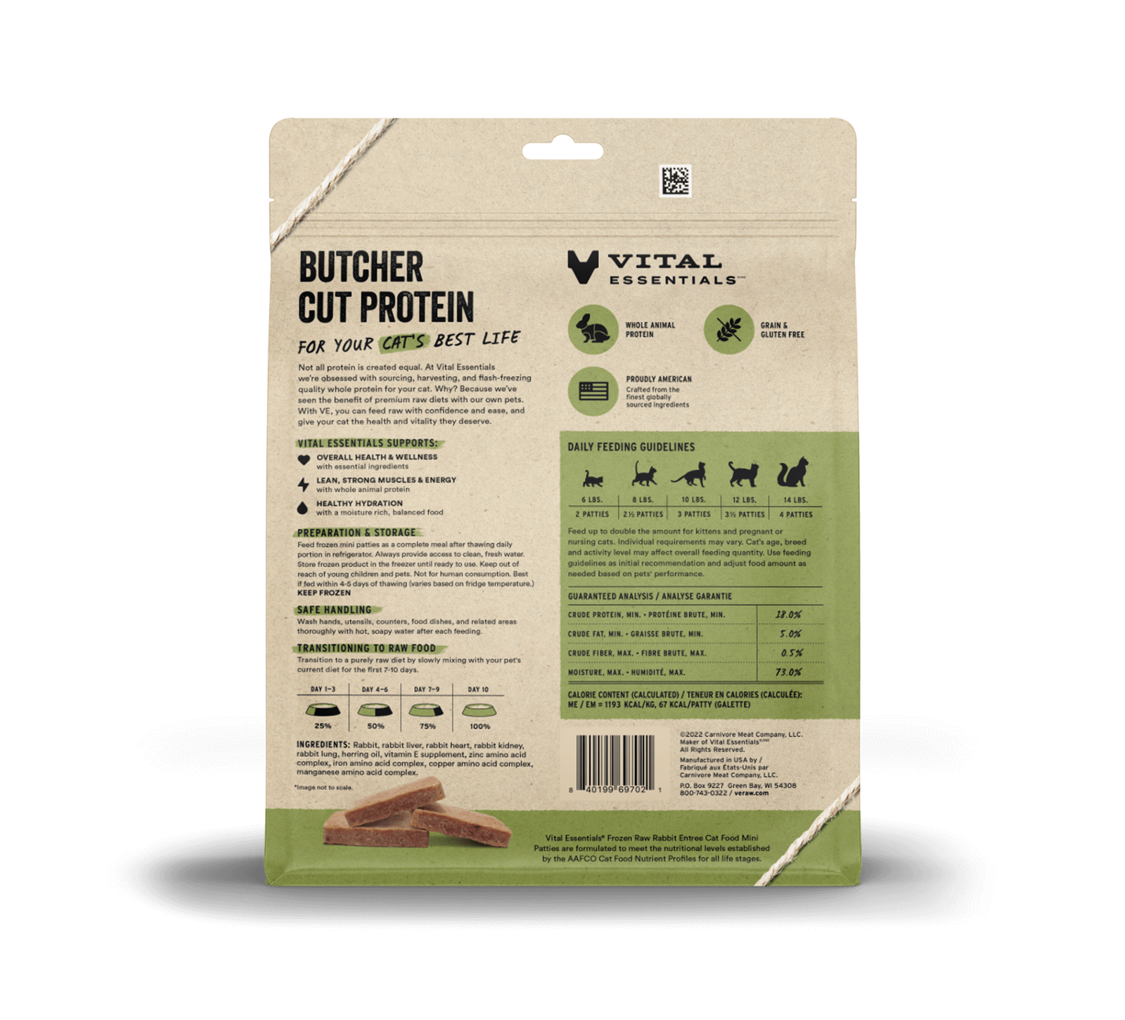 Vital Essentials Frozen Raw Rabbit Mini Patties Cat Food