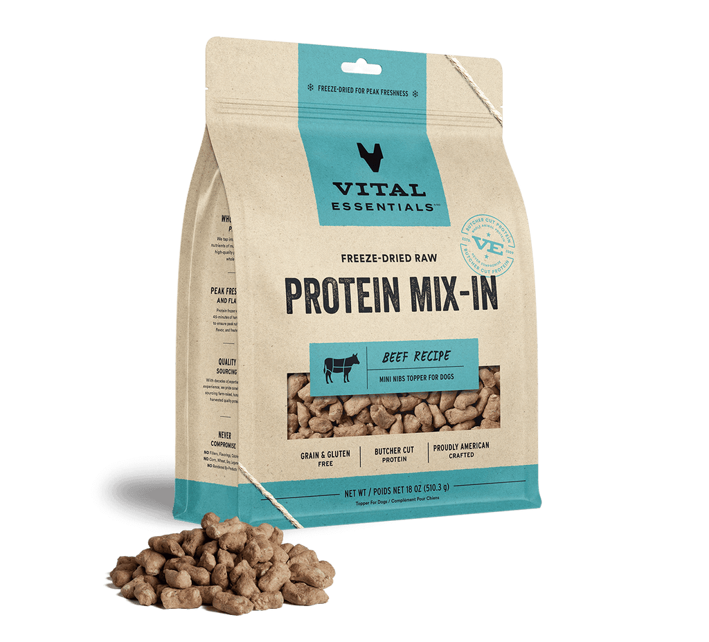 Vital Essentials Freeze Dried Raw Protein Mix-In Beef Recipe Mini Nibs Topper for Dogs