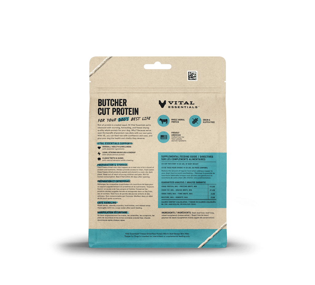 Vital Essentials Freeze Dried Raw Protein Mix-In Beef Recipe Mini Nibs Topper for Dogs