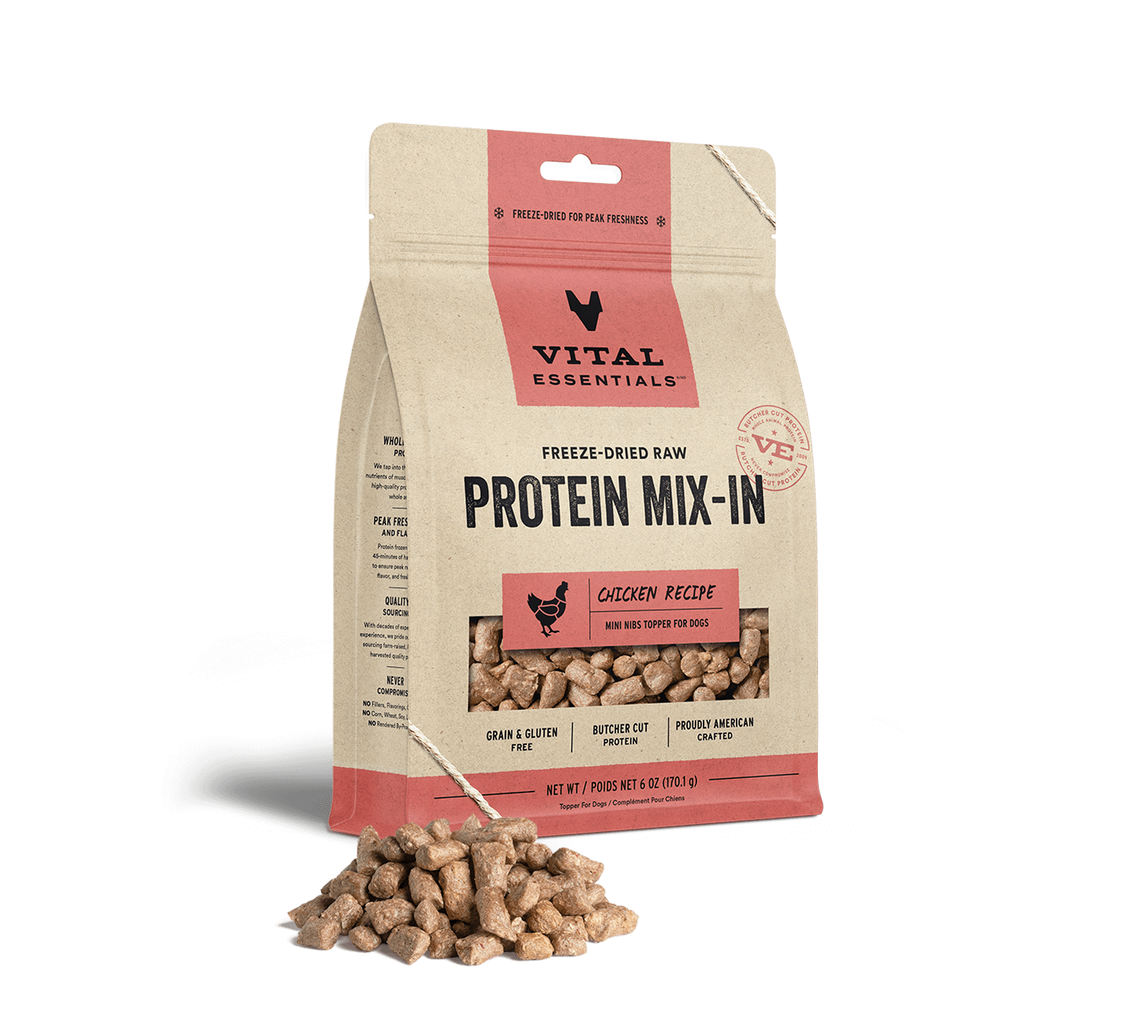 Vital Essentials Freeze Dried Raw Protein Mix-In Chicken Recipe Mini Nibs Topper for Dogs