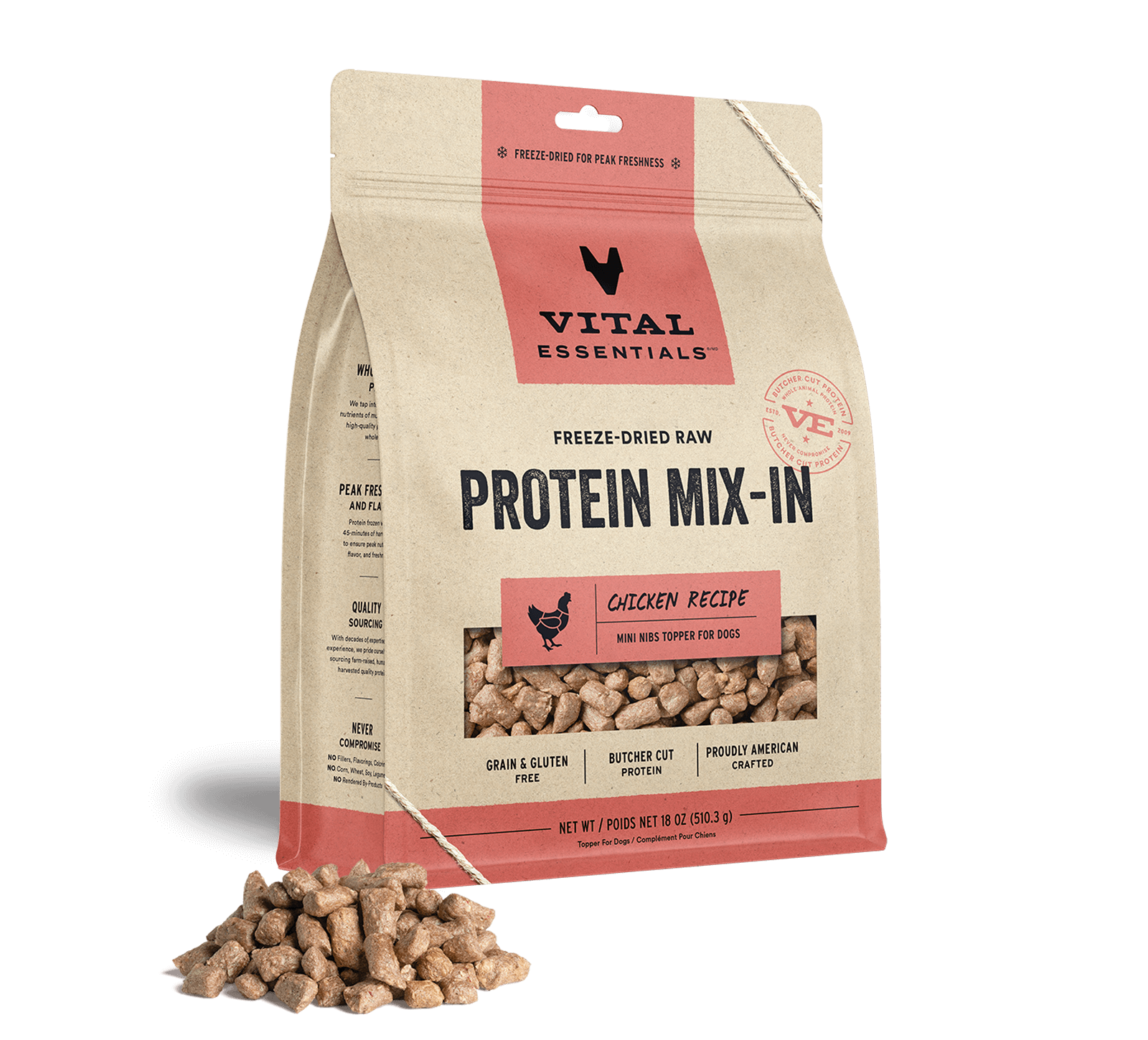 Vital Essentials Freeze Dried Raw Protein Mix-In Chicken Recipe Mini Nibs Topper for Dogs