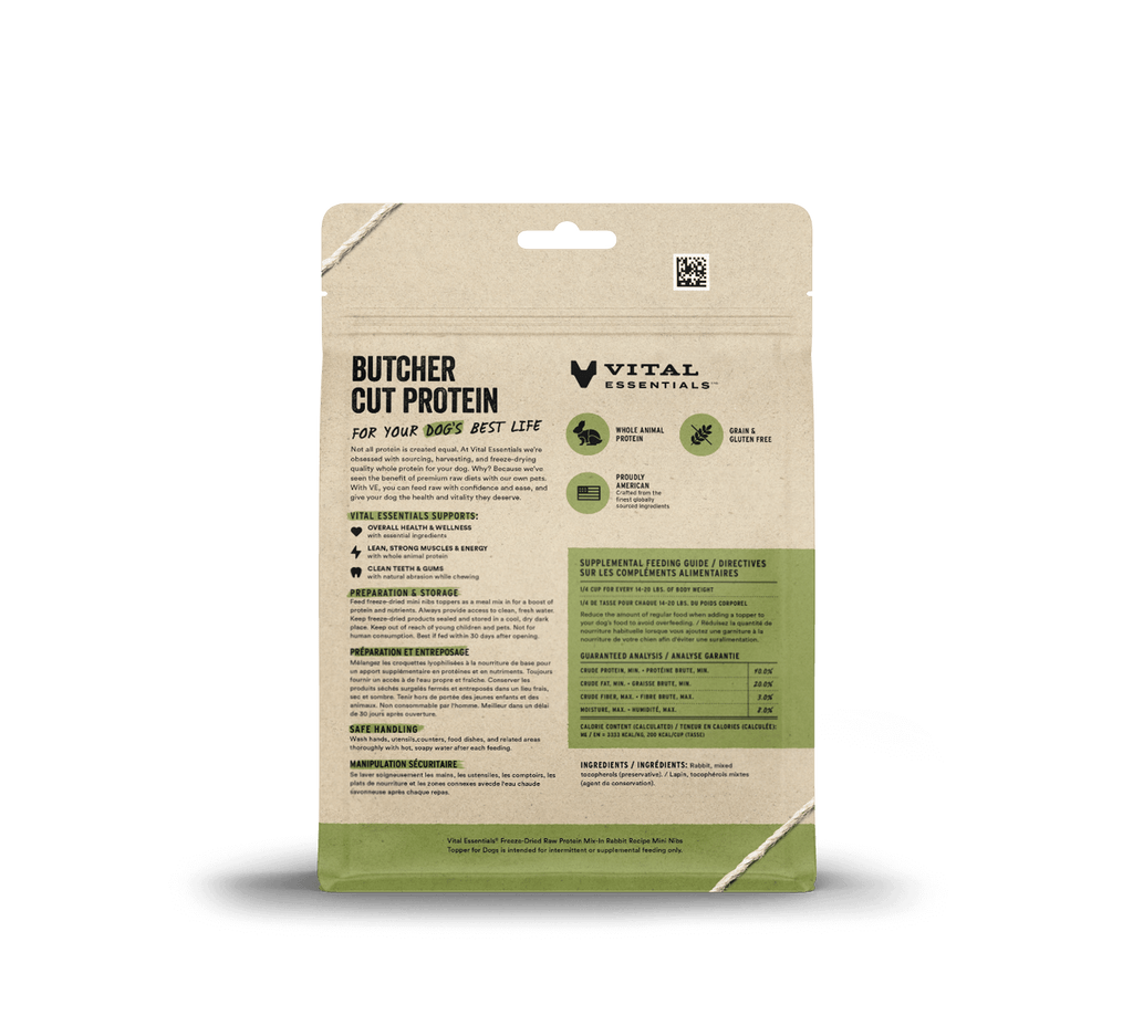 Vital Essentials Freeze Dried Raw Protein Mix-In Rabbit Recipe Mini Nibs Topper for Dogs