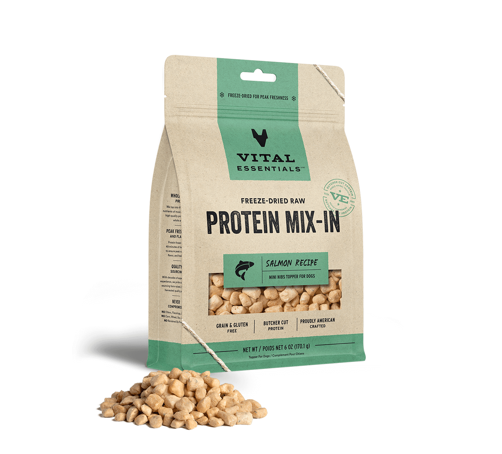 Vital Essentials Freeze Dried Raw Protein Mix-In Salmon Recipe Mini Nibs Topper for Dogs