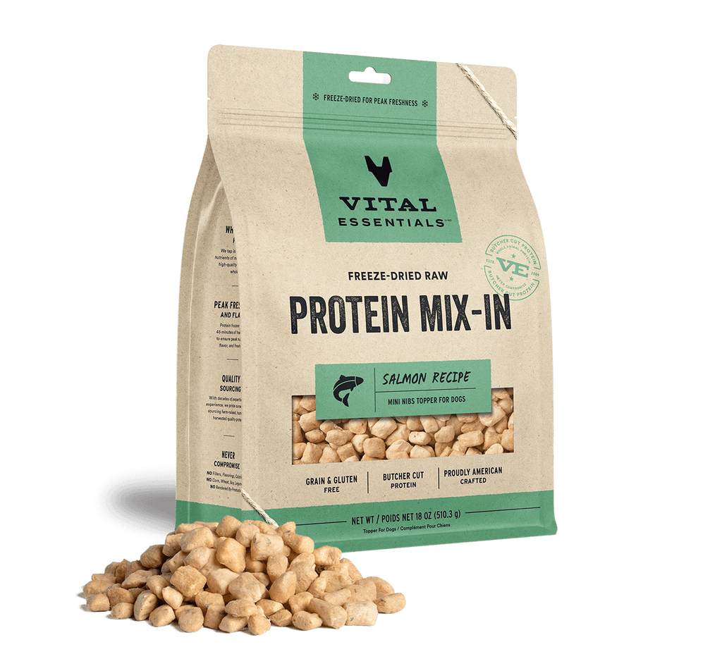 Vital Essentials Freeze Dried Raw Protein Mix-In Salmon Recipe Mini Nibs Topper for Dogs