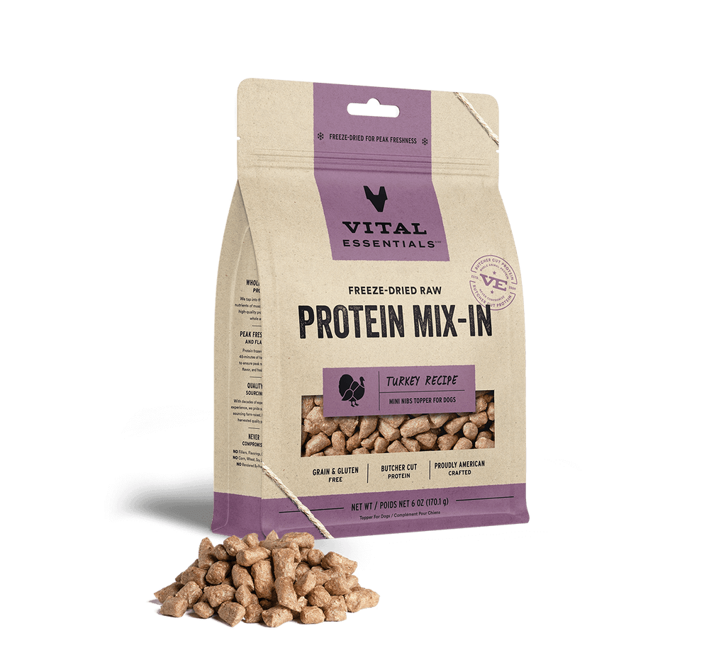 Vital Essentials Freeze Dried Raw Protein Mix-In Turkey Recipe Mini Nibs Topper for Dogs