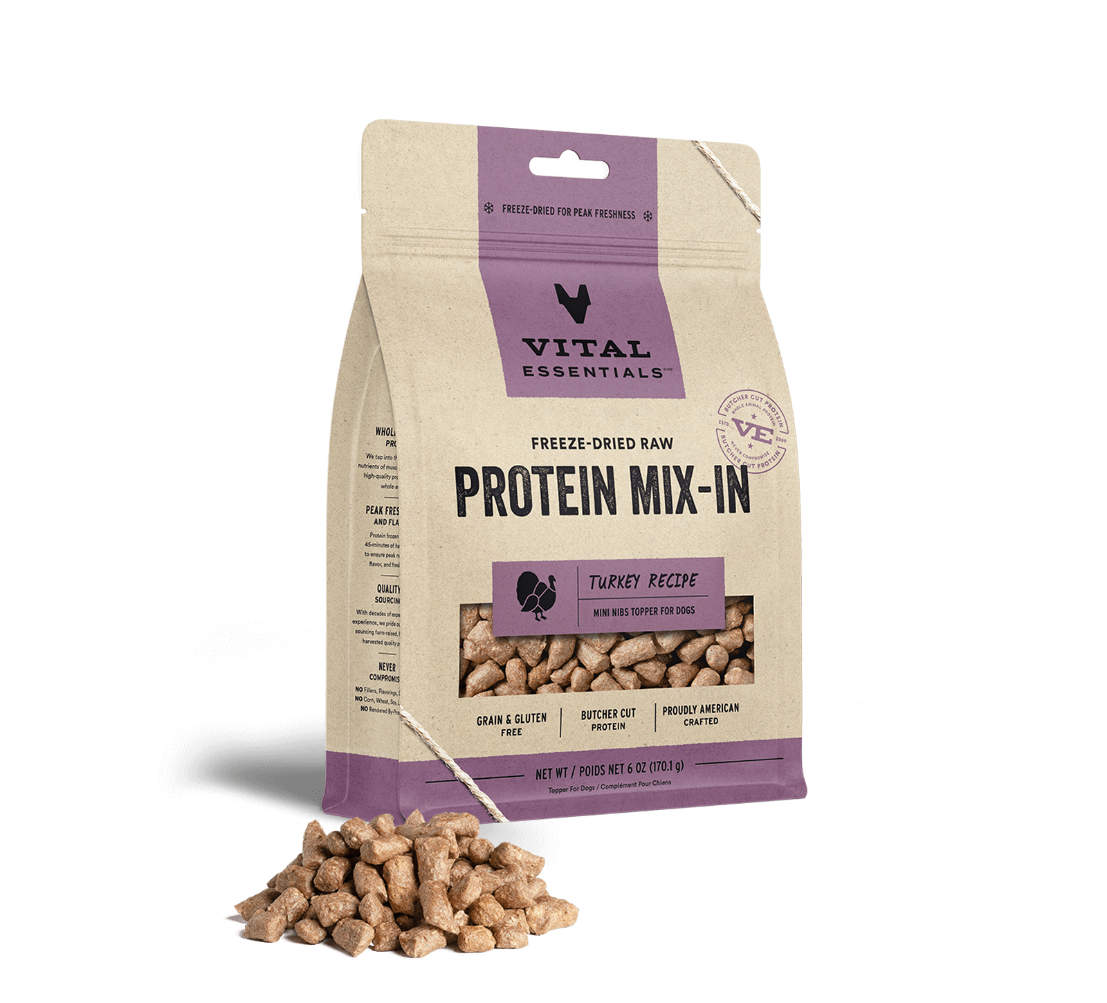 Vital Essentials Freeze Dried Raw Protein Mix-In Turkey Recipe Mini Nibs Topper for Dogs