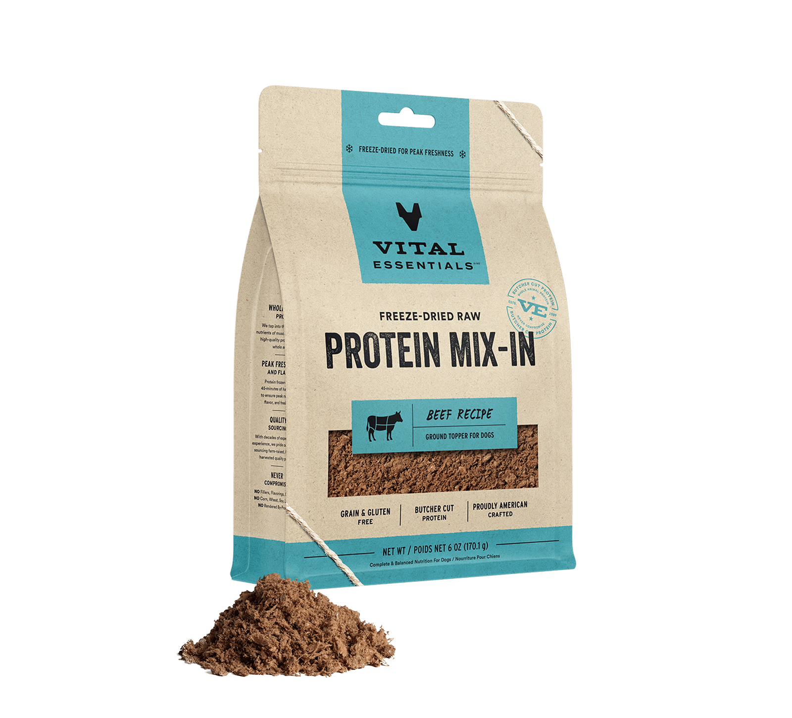 Vital Essentials Freeze-Dried Raw Protein Mix-In Beef Recipe Ground Topper for Dogs