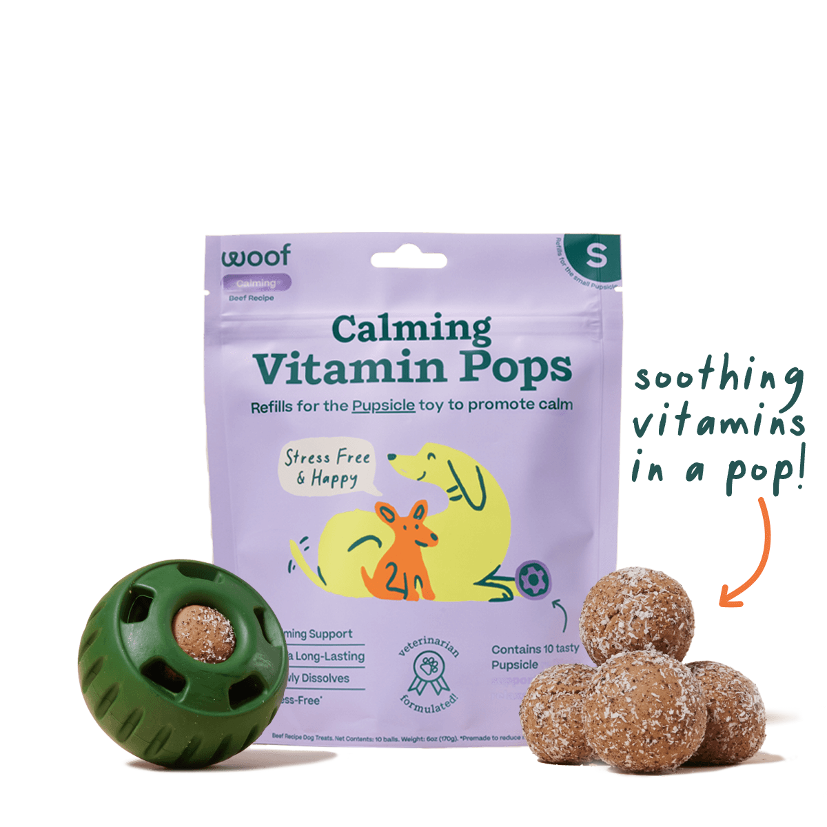 Woof Calming Vitamin Pops Dog Treats
