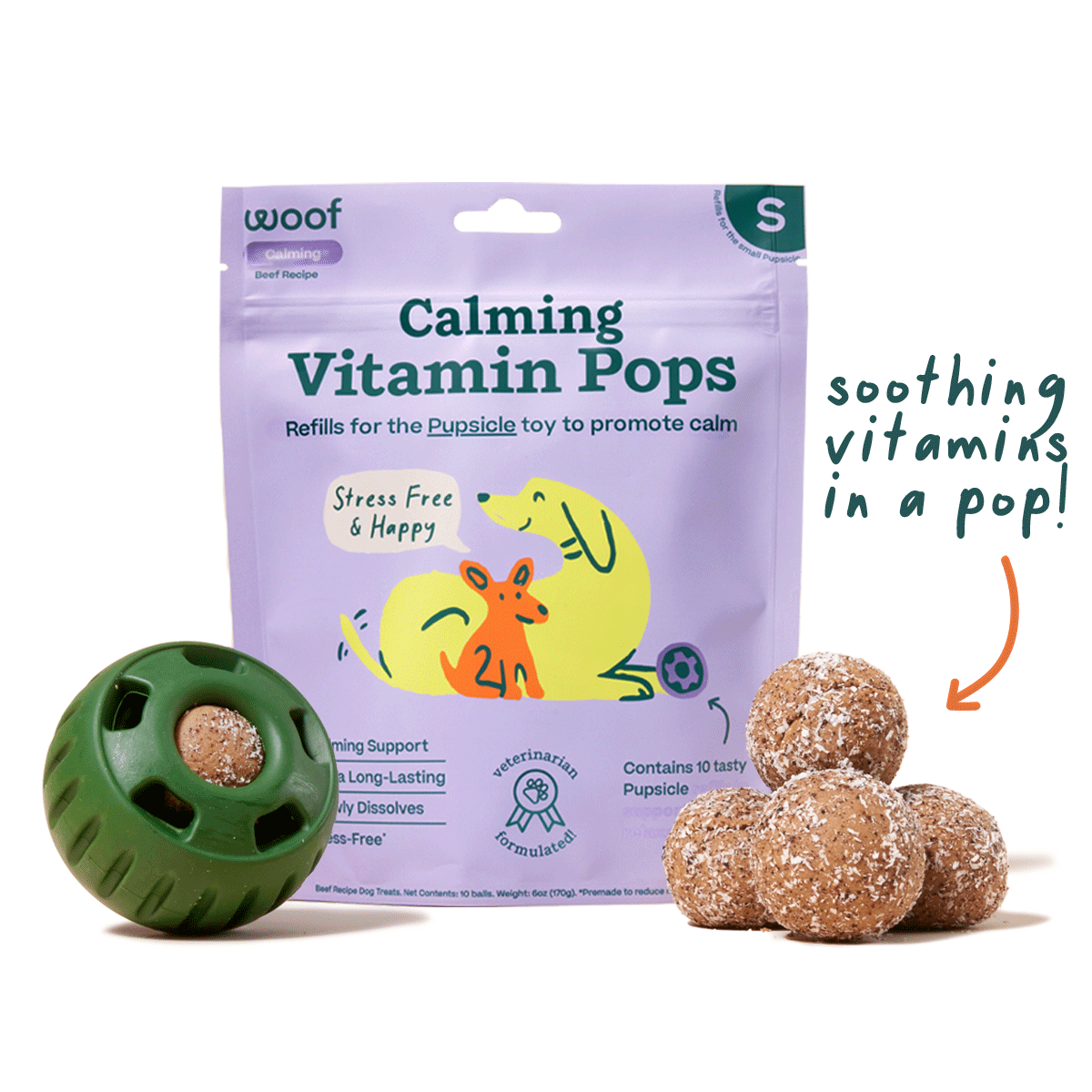 Woof Calming Vitamin Pops Dog Treats