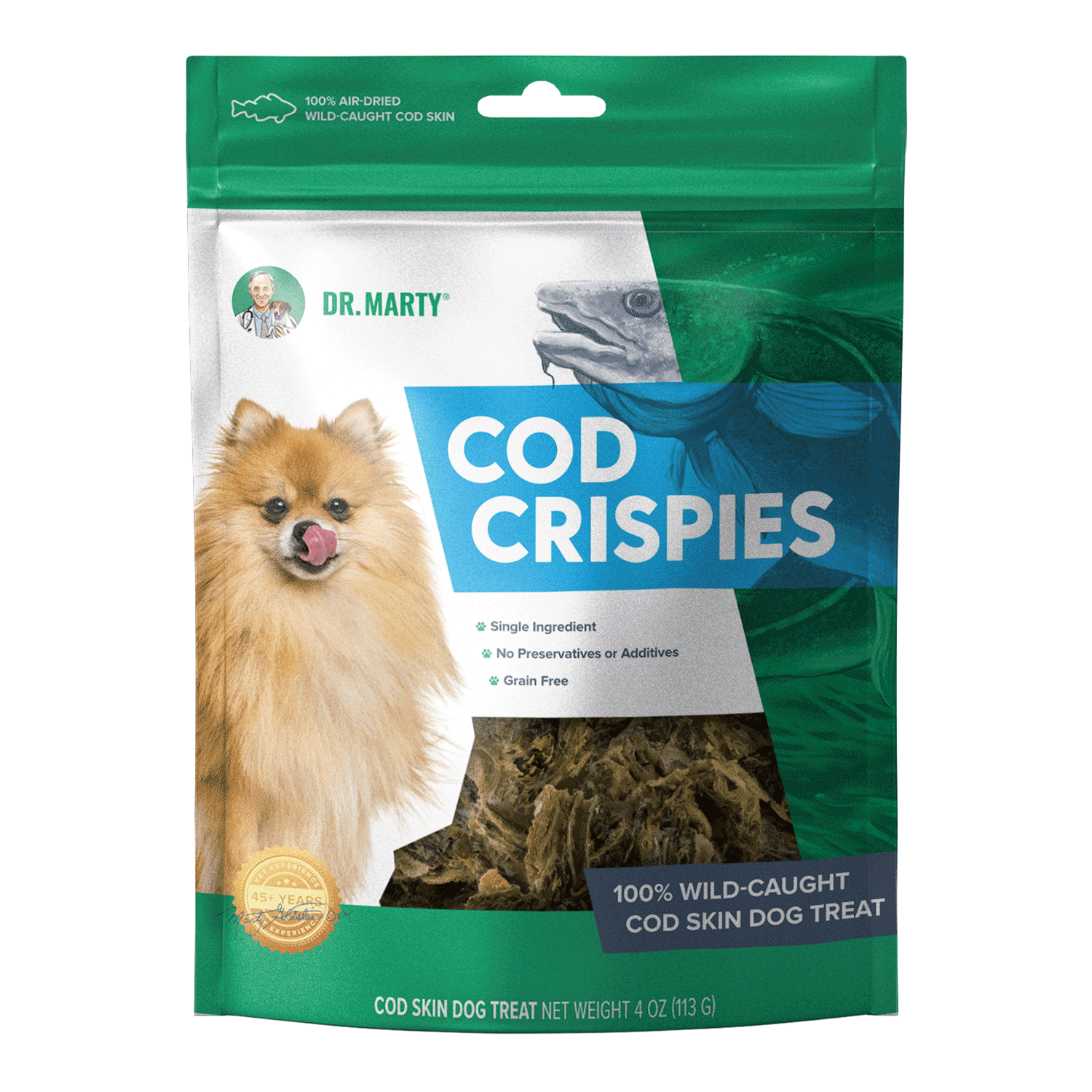 Dr. Marty Cod Crispies 100% Air-Dried Wild-Caught Cod Skin Treats