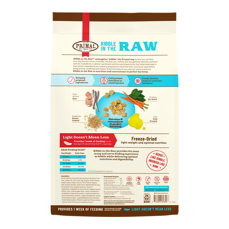 Primal Pet Foods Kibble in the Raw Fish & Pork Recipe for Dogs