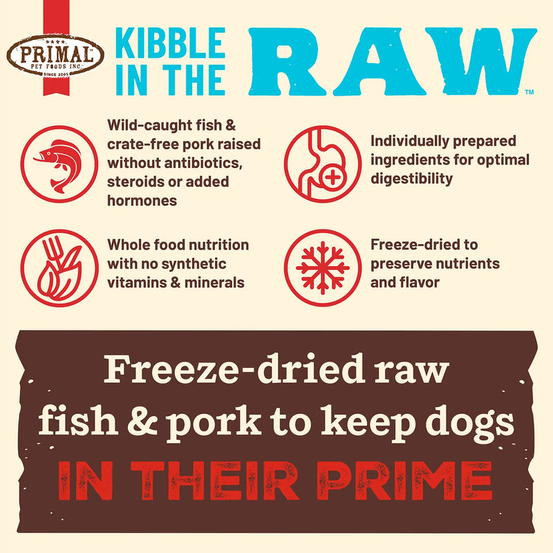 Primal Pet Foods Kibble in the Raw Fish & Pork Recipe for Dogs