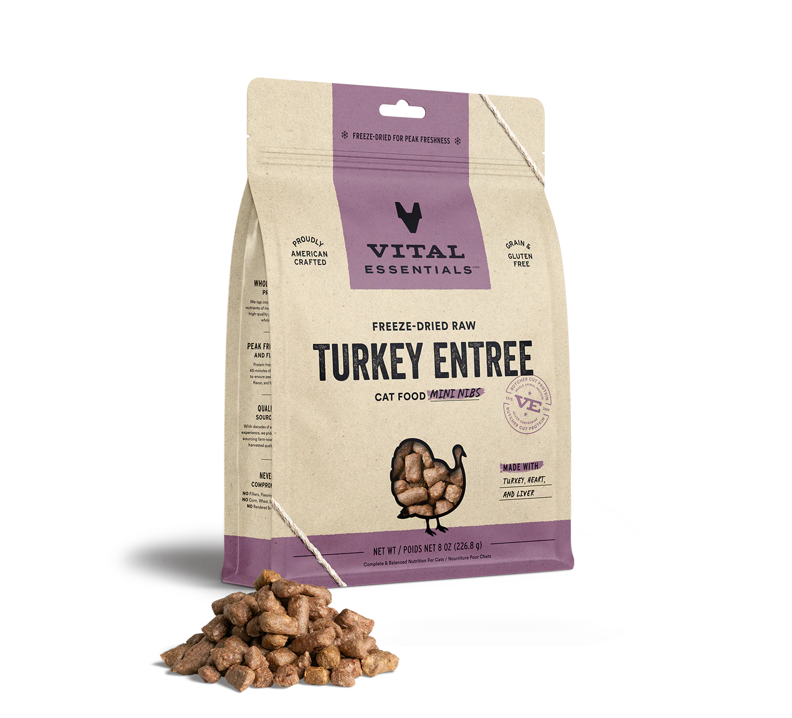 Vital Essentials Freeze-Dried Raw Turkey Entree Mini Nibs Cat Food