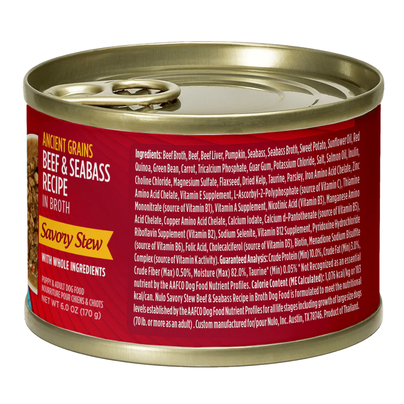 Nulo Ancient Grain Savory Stew Beef & Seabass Stew Recipe for Dogs
