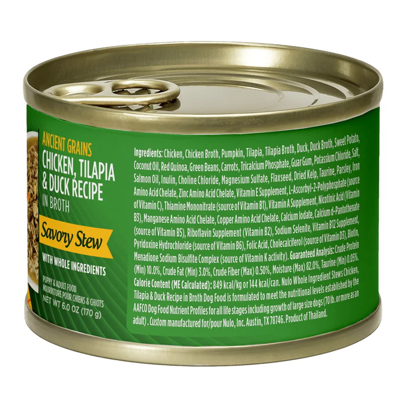 Nulo Ancient Grain Savory Stew Chicken, Tilapia & Duck Stew Recipe for Dogs