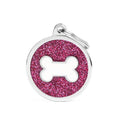 MyFamily Shine Big Pink Glitter Circle White Bone ID Tag
