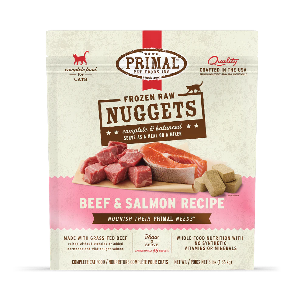 Primal Pet Foods Frozen Raw Nuggets Cat Food Beef & Salmon Recipe