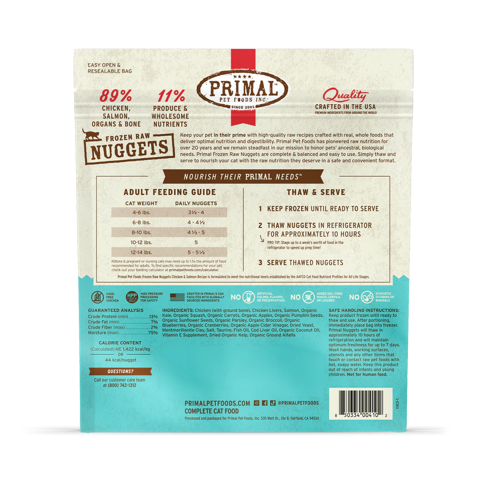 Primal Pet Foods Frozen Raw Nuggets Cat Food Chicken & Salmon Recipe