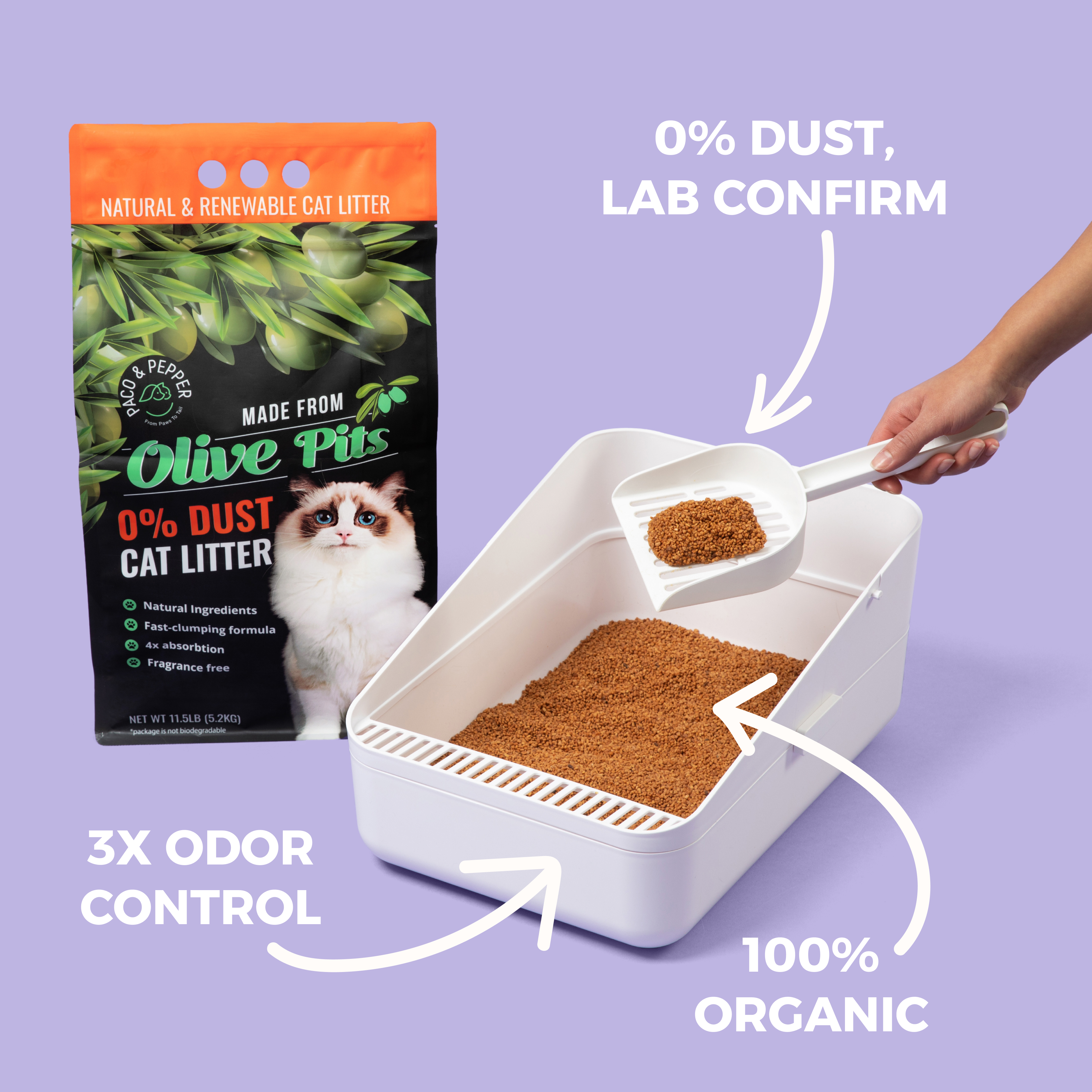 Paco & Pepper Made from Olive Pits Natural 0% Dust Clumping Cat Litter
