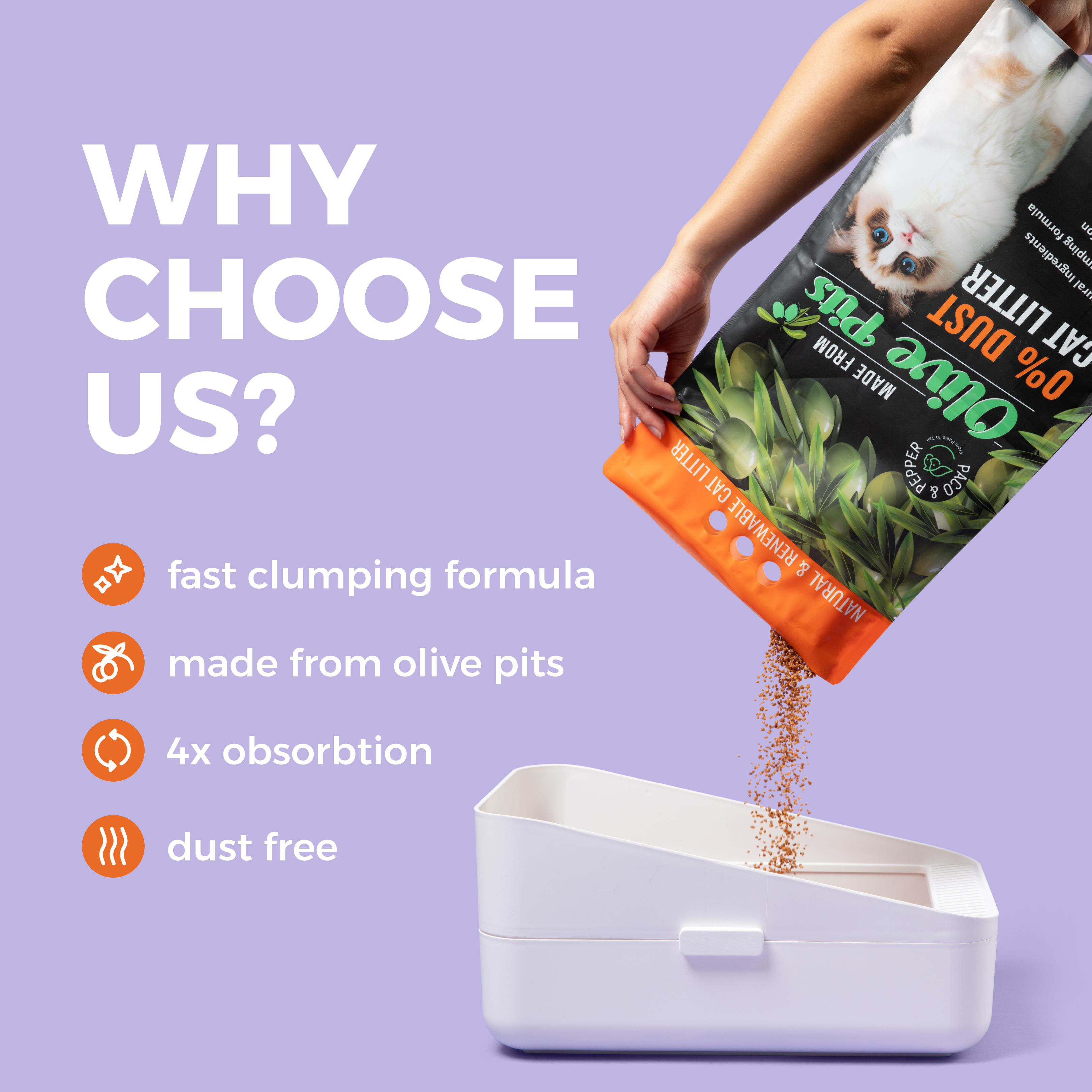 Paco & Pepper Made from Olive Pits Natural 0% Dust Clumping Cat Litter