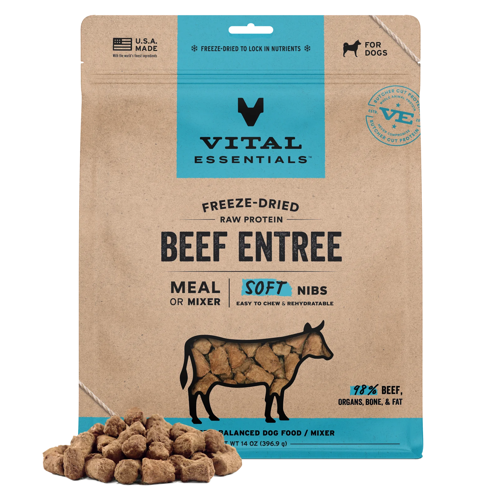 Vital Essentials Freeze-Dried Raw Protein Beef & Mixer Soft Nibs Meal or Mixer Dog Food