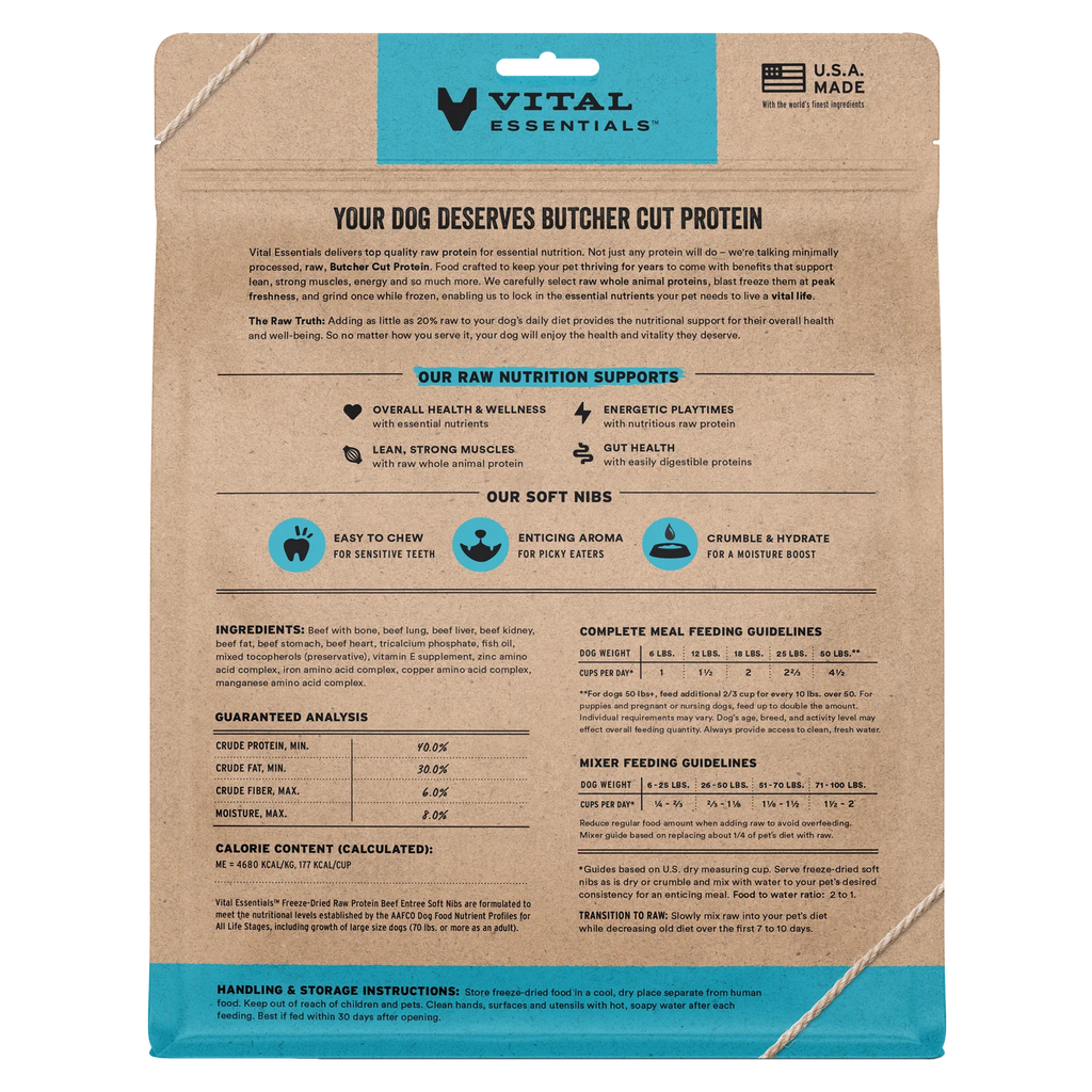 Vital Essentials Freeze-Dried Raw Protein Beef & Mixer Soft Nibs Meal or Mixer Dog Food