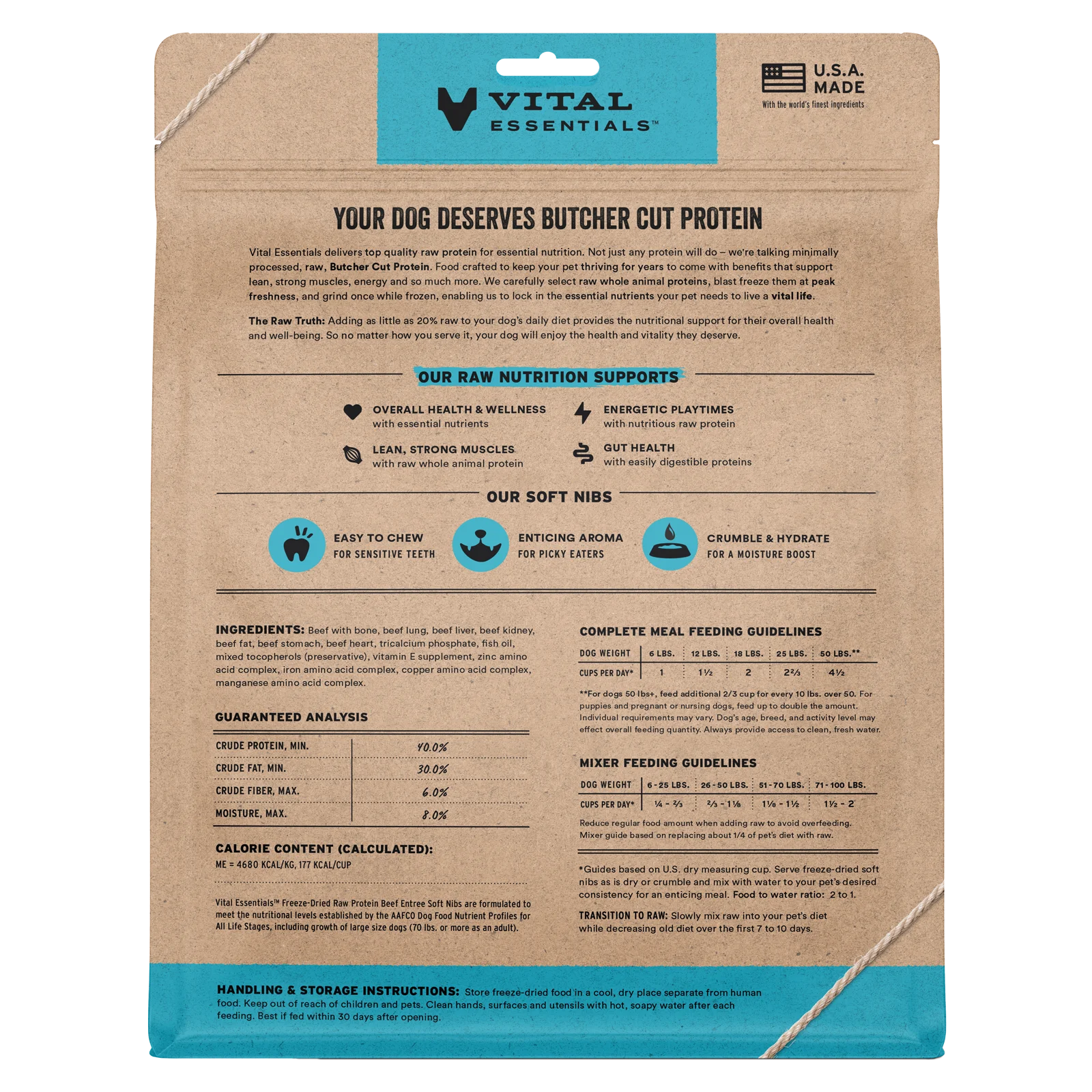 Vital Essentials Freeze-Dried Raw Protein Beef & Mixer Soft Nibs Meal or Mixer Dog Food