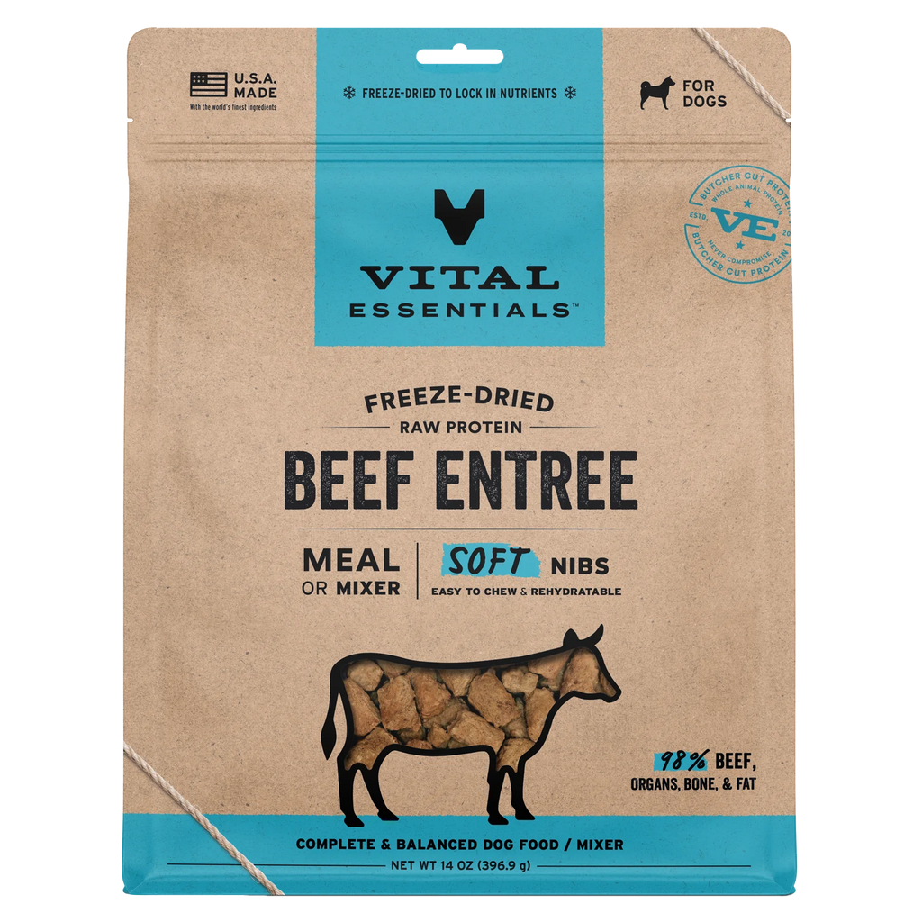 Vital Essentials Freeze-Dried Raw Protein Beef & Mixer Soft Nibs Meal or Mixer Dog Food