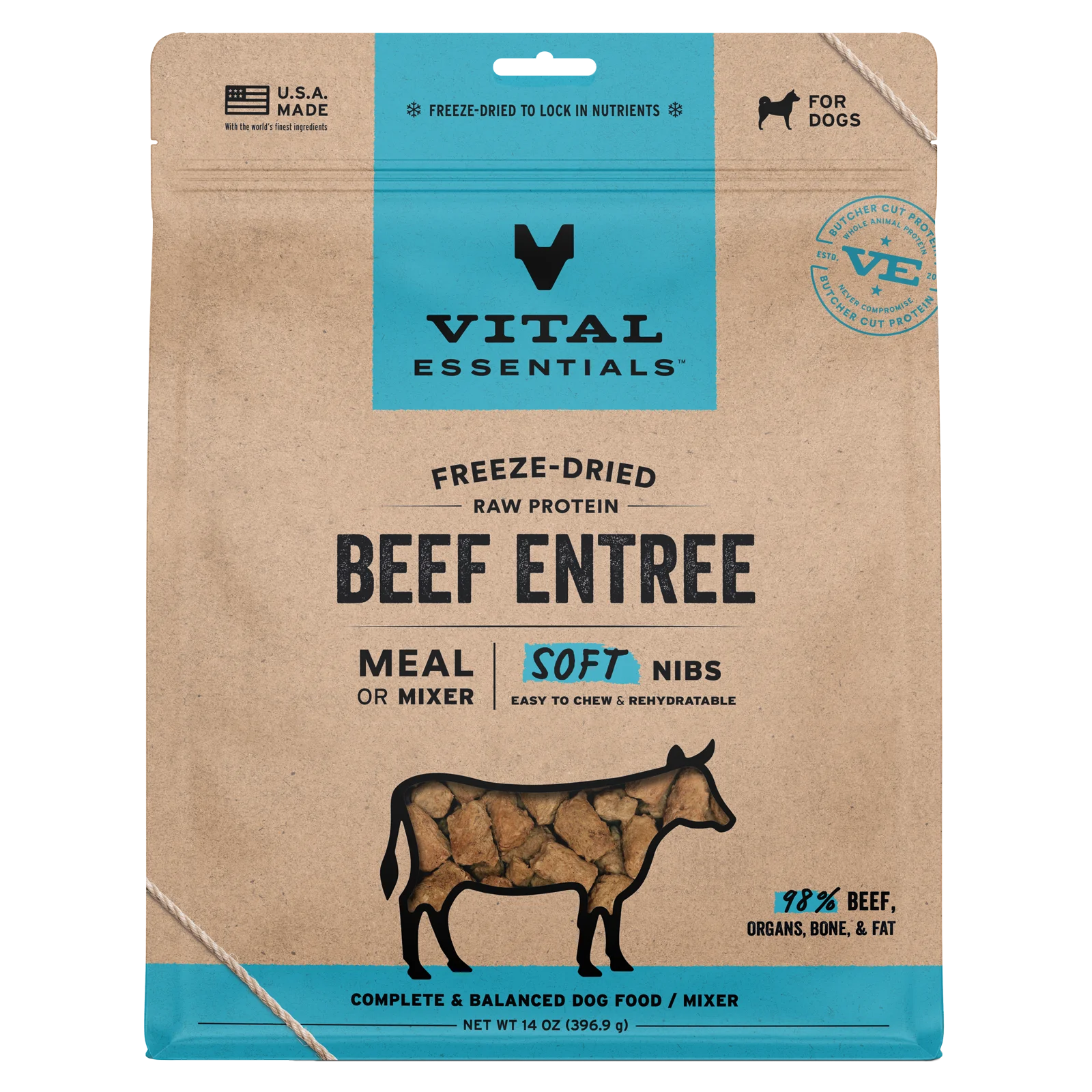 Vital Essentials Freeze-Dried Raw Protein Beef & Mixer Soft Nibs Meal or Mixer Dog Food
