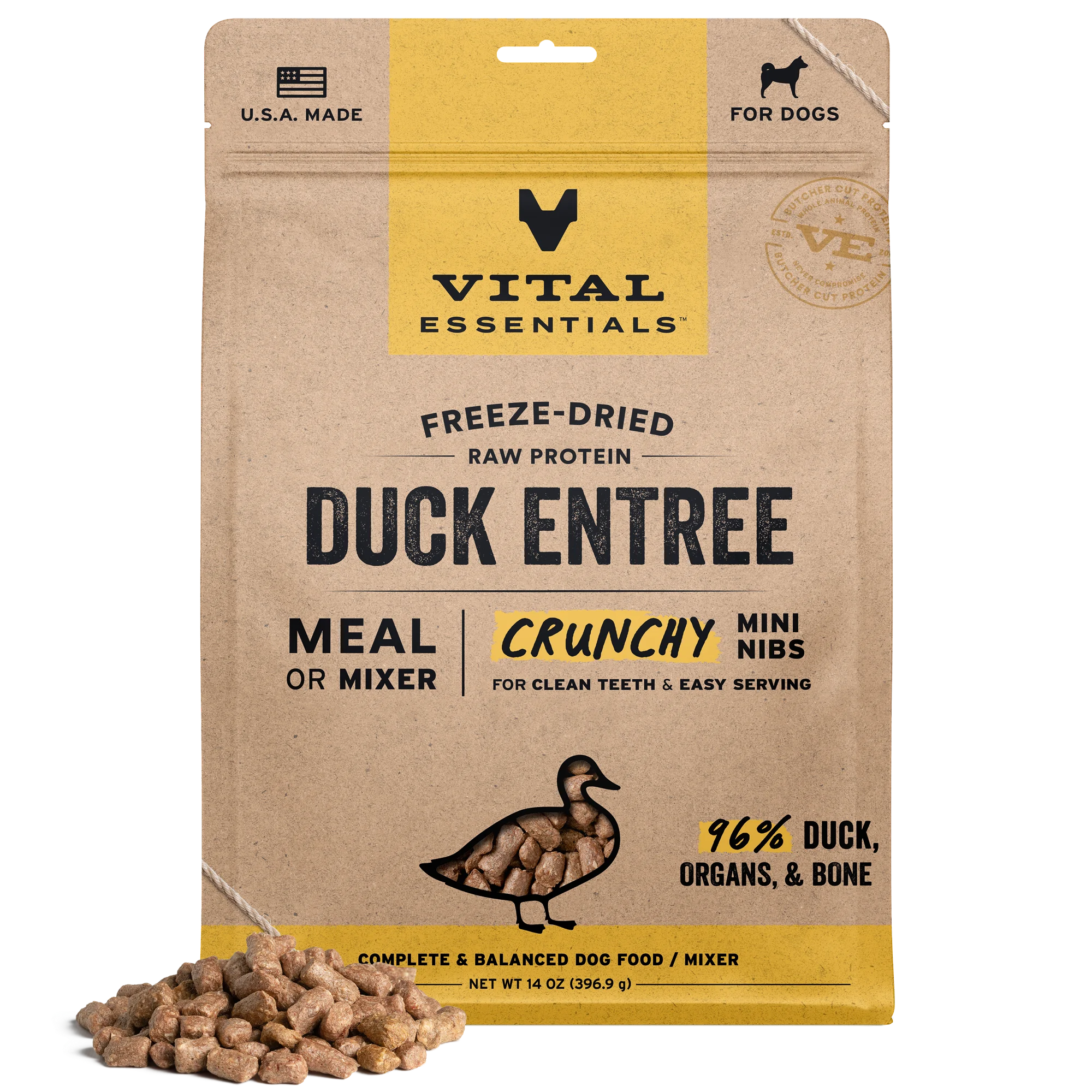 Vital Essentials Freeze-Dried Raw Protein Duck Crunchy Mini Nibs Meal or Mixer Dog Food