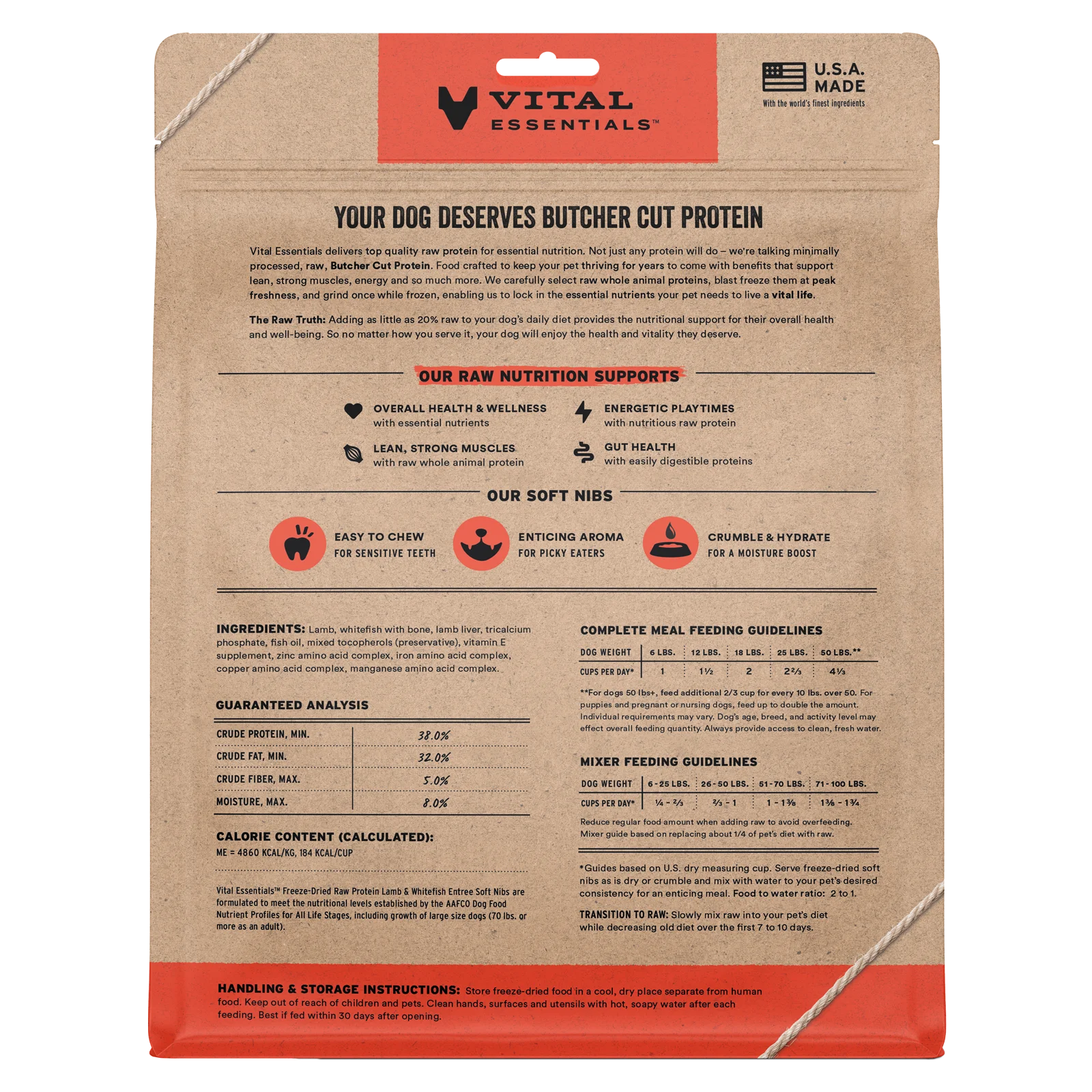 Vital Essentials Freeze-Dried Raw Protein Lamb & Whitefish Soft Nibs Meal or Mixer Dog Food
