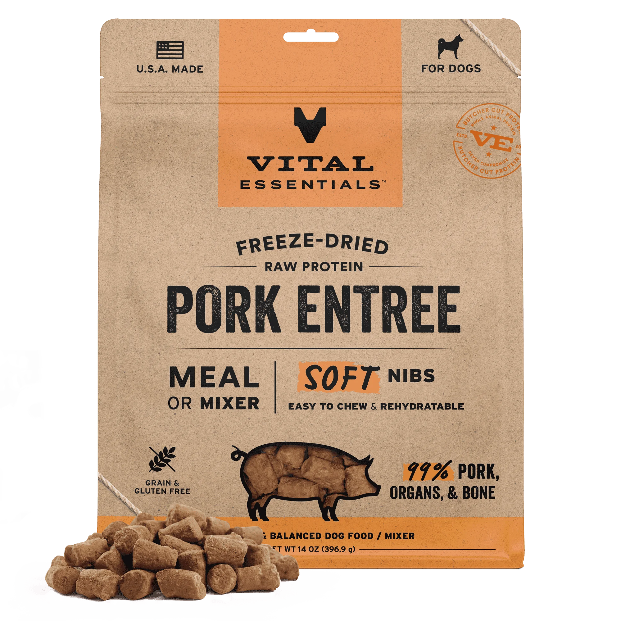 Vital Essentials Freeze-Dried Raw Protein Pork Soft Nibs Meal or Mixer Dog Food