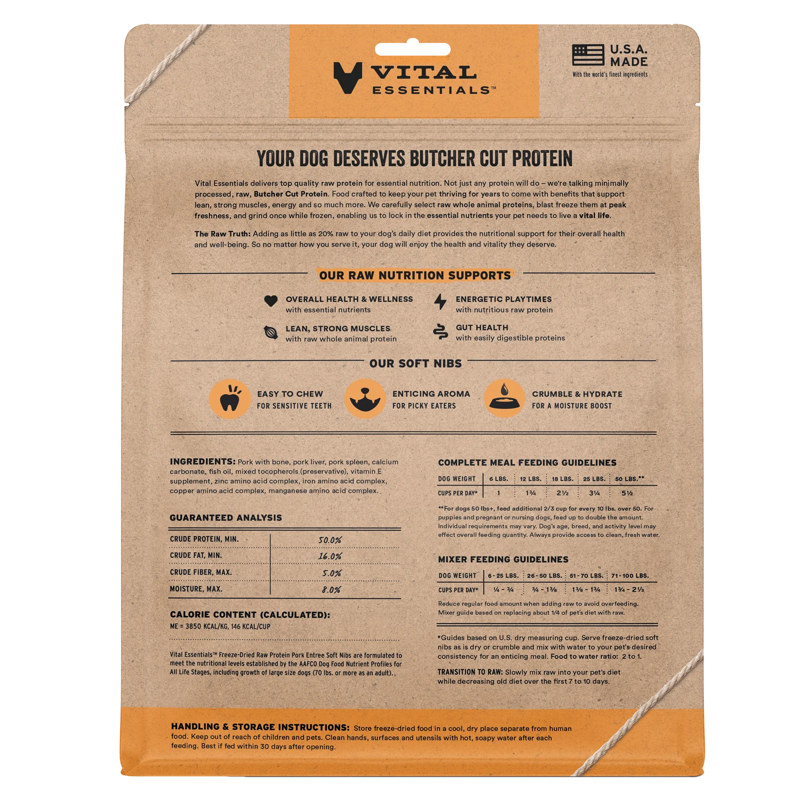 Vital Essentials Freeze-Dried Raw Protein Pork Soft Nibs Meal or Mixer Dog Food