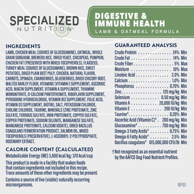 Natural Balance Digestive & Immune Health Lamb & Oatmeal Formula Dry Dog Food