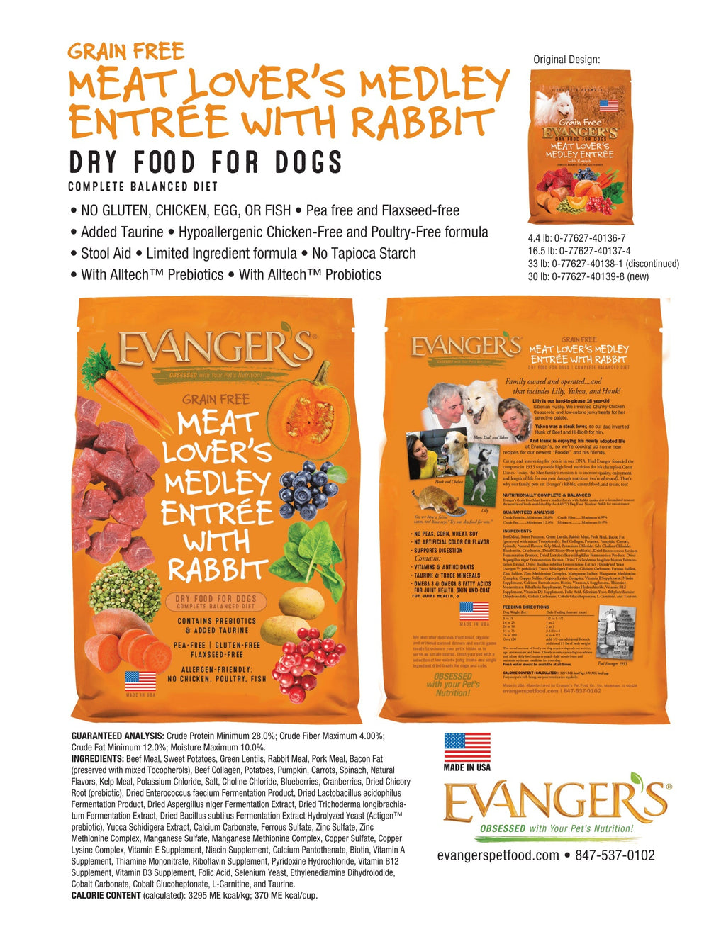 Evanger's Grain-Free Meat Lover’s Medley with Rabbit Dry Dog Food