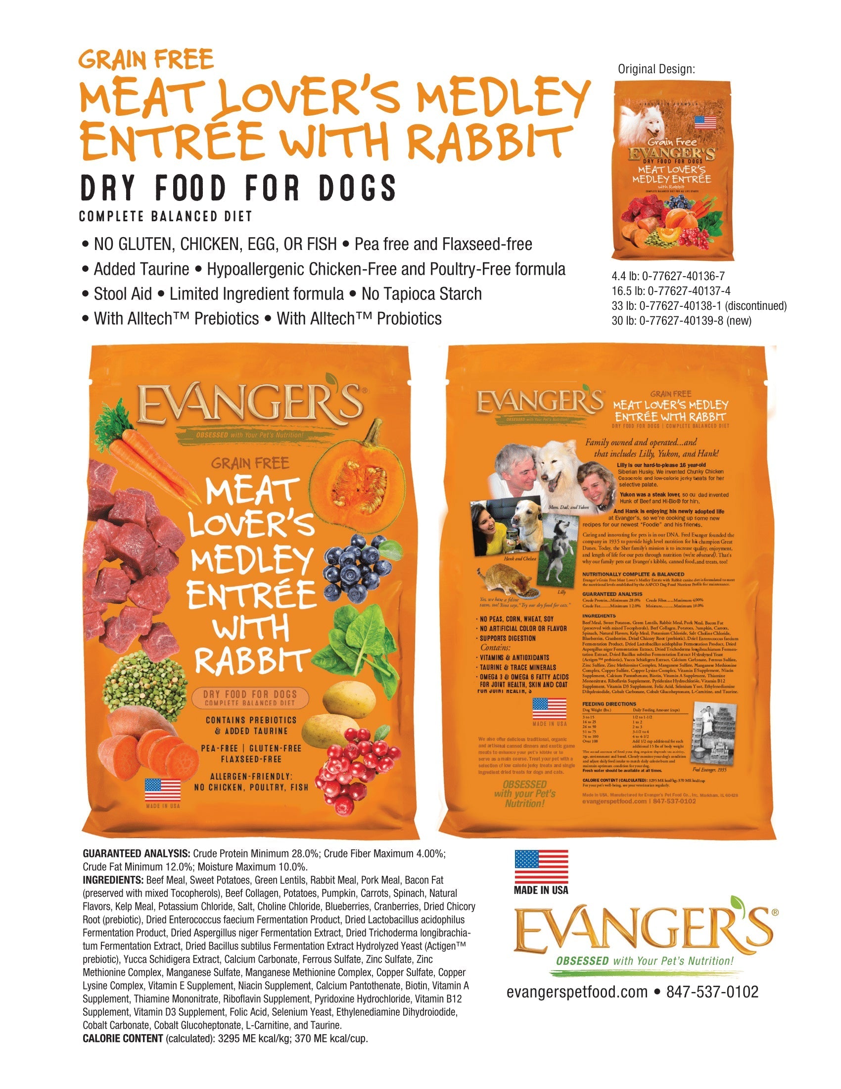 Evanger's Grain-Free Meat Lover’s Medley with Rabbit Dry Dog Food