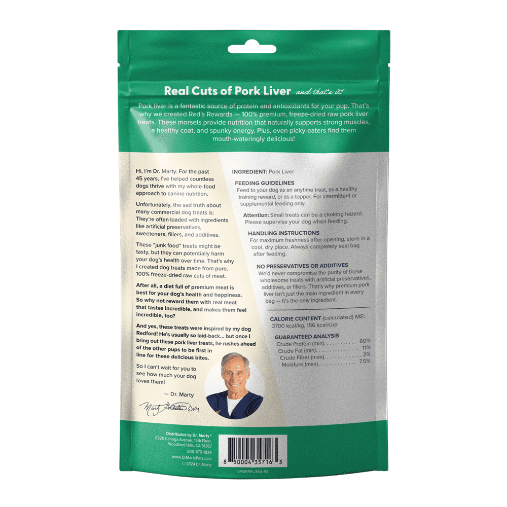 Dr. Marty Red’s Rewards Freeze-Dried Raw Pork Liver Dog Treats