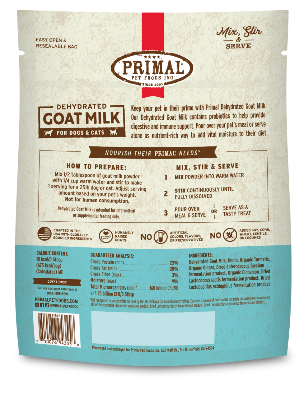 Primal Dehydrated Goat Milk for Dogs and Cats