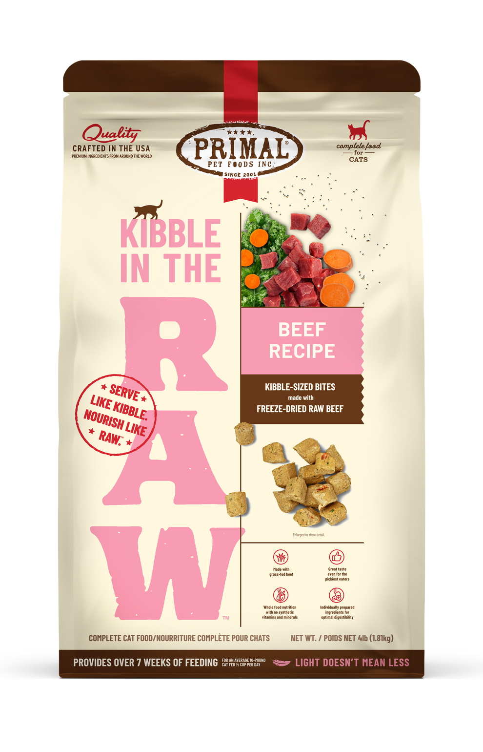 Primal Pet Foods Feline Kibble in the Raw Cat Food Beef Recipe
