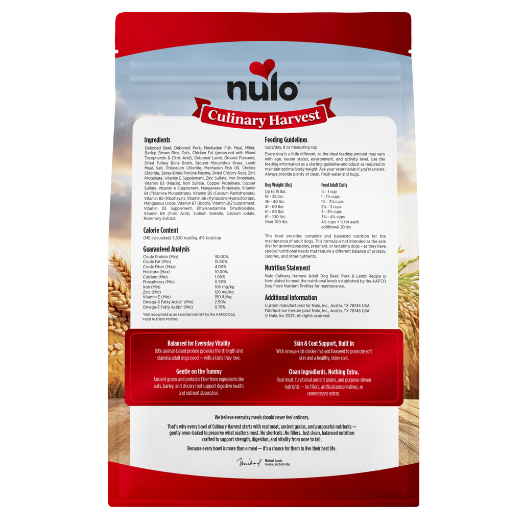 Nulo Culinary Harvest Baked Beef, Pork & Lamb Recipe for Adult Dogs Food