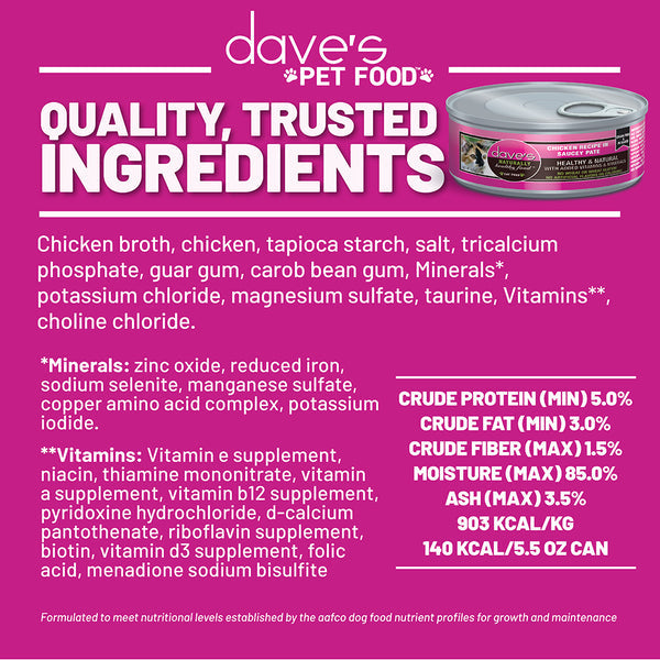 Dave's Pet Food Chicken Recipe in Saucey Paté Wet Cat Food / 5.5 oz