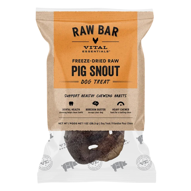 Vital Essentials Freeze-Dried Raw Bar Pig Snouts Single Ingredient Dog Chews