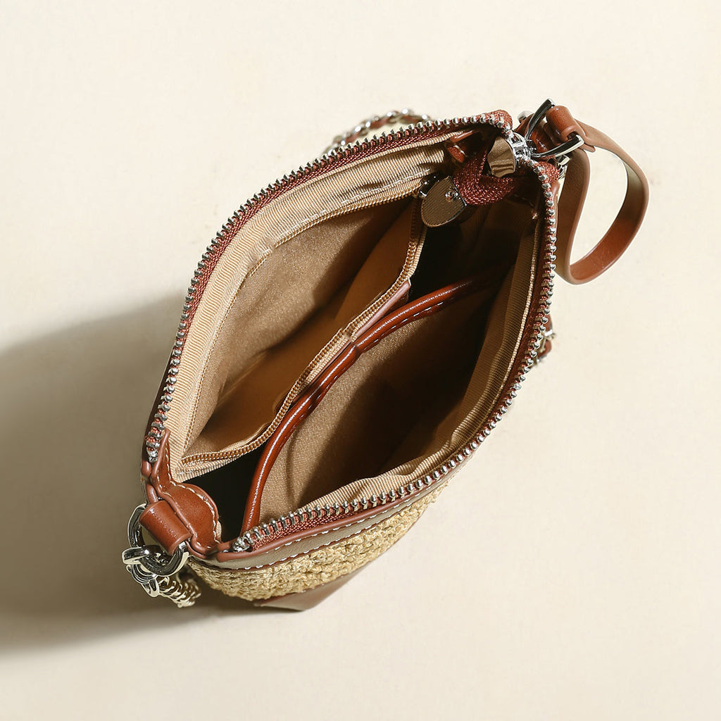 Rustic Rattan Brown Bucket Bag