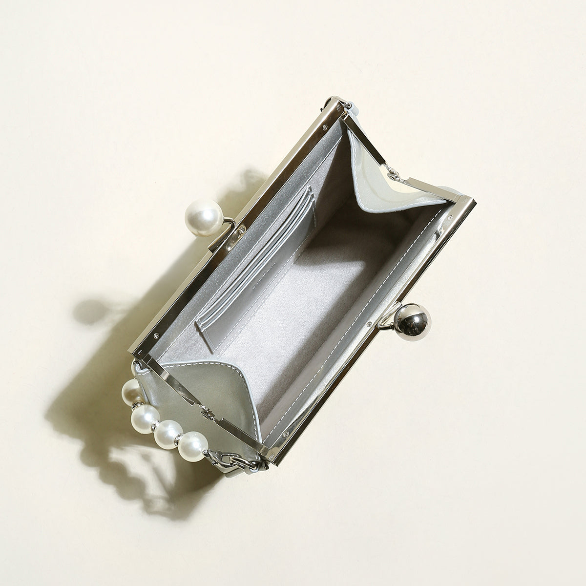 Silver Pearl Ball Clasp Top Handle Bag