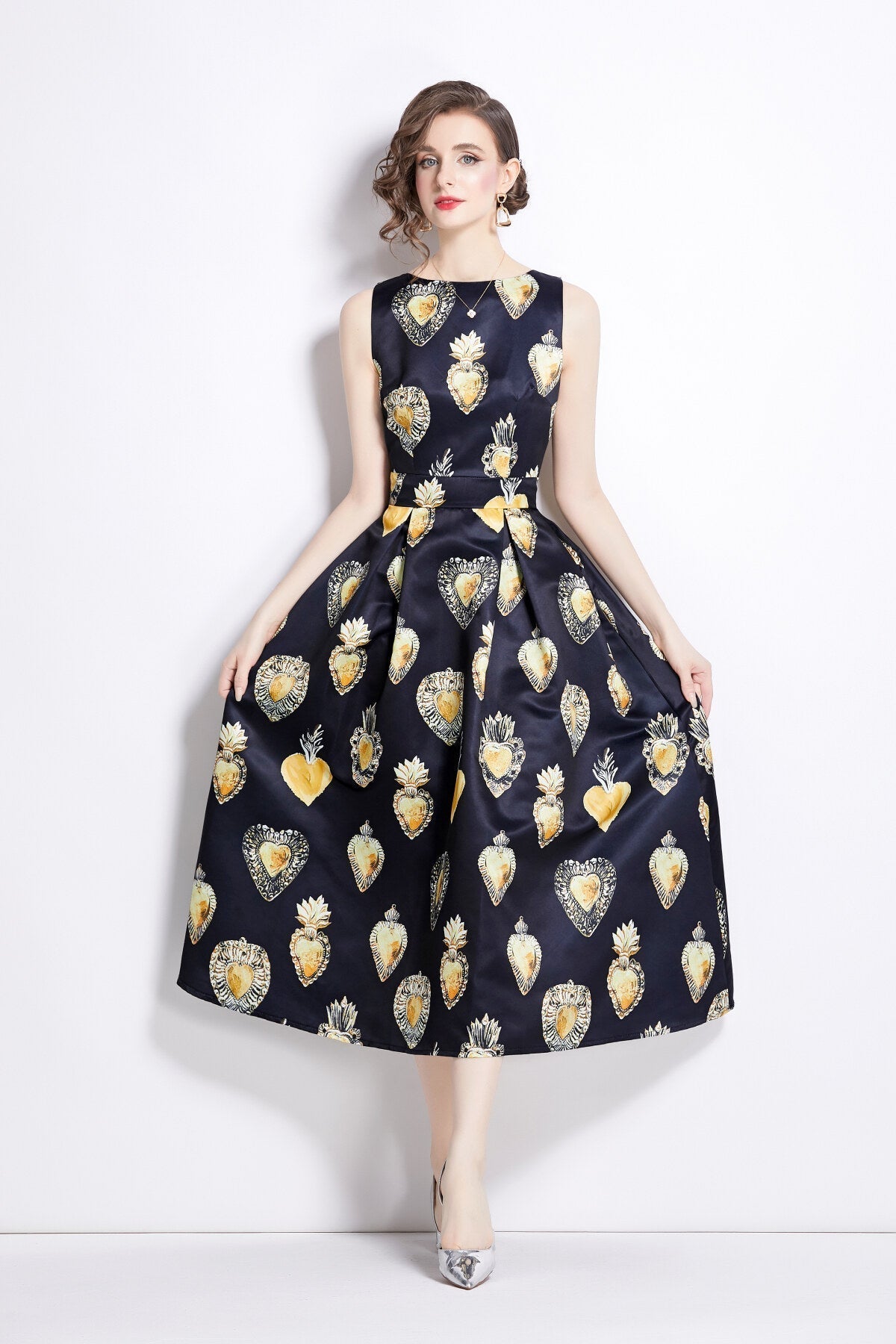 Sleeveless High Waisted A Line Tea Dress