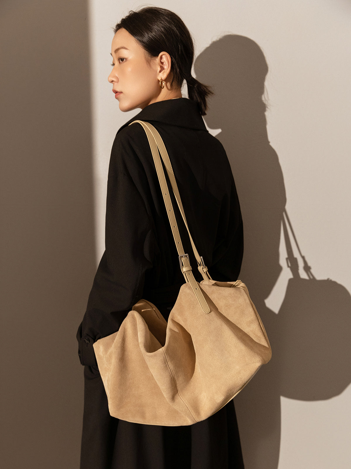 Slouchy Suede Leather Shoulder Bag
