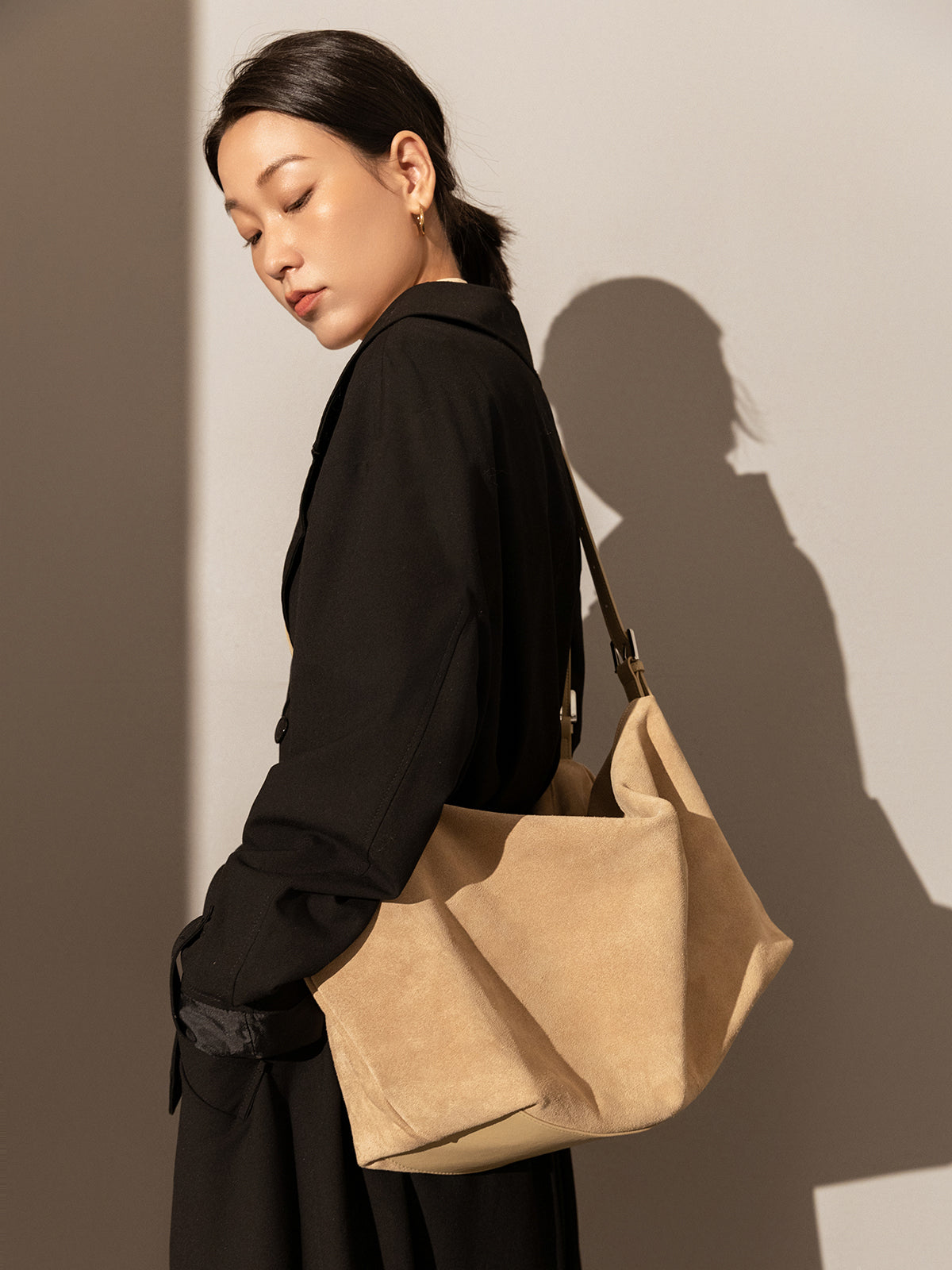 Slouchy Suede Leather Shoulder Bag