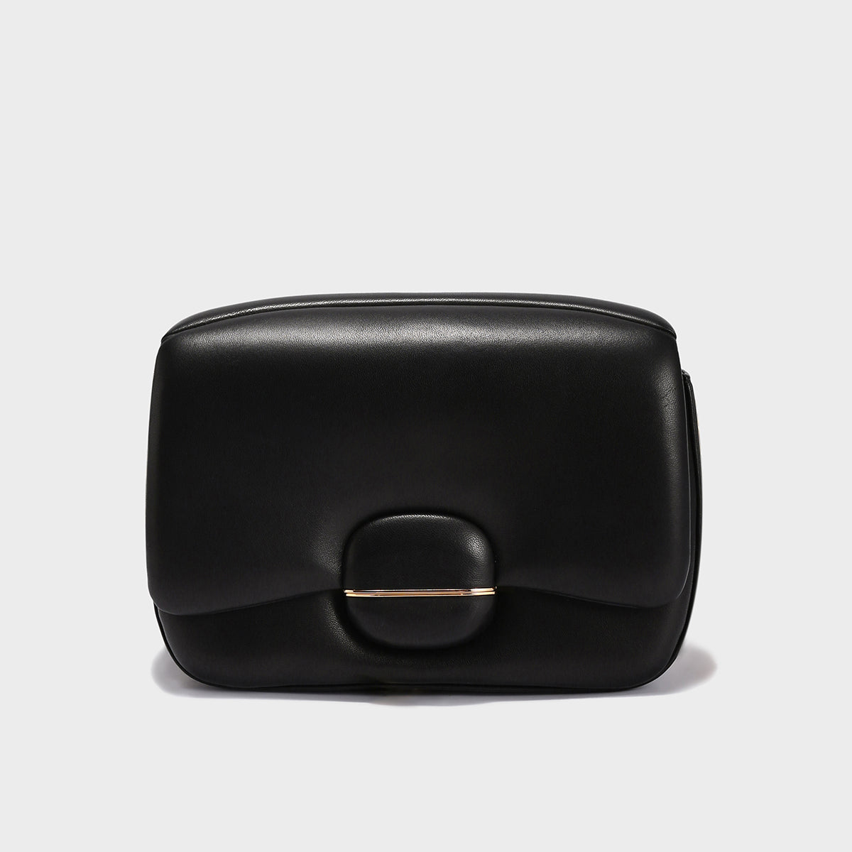 Structured Buckle Leather Shoulder Bag