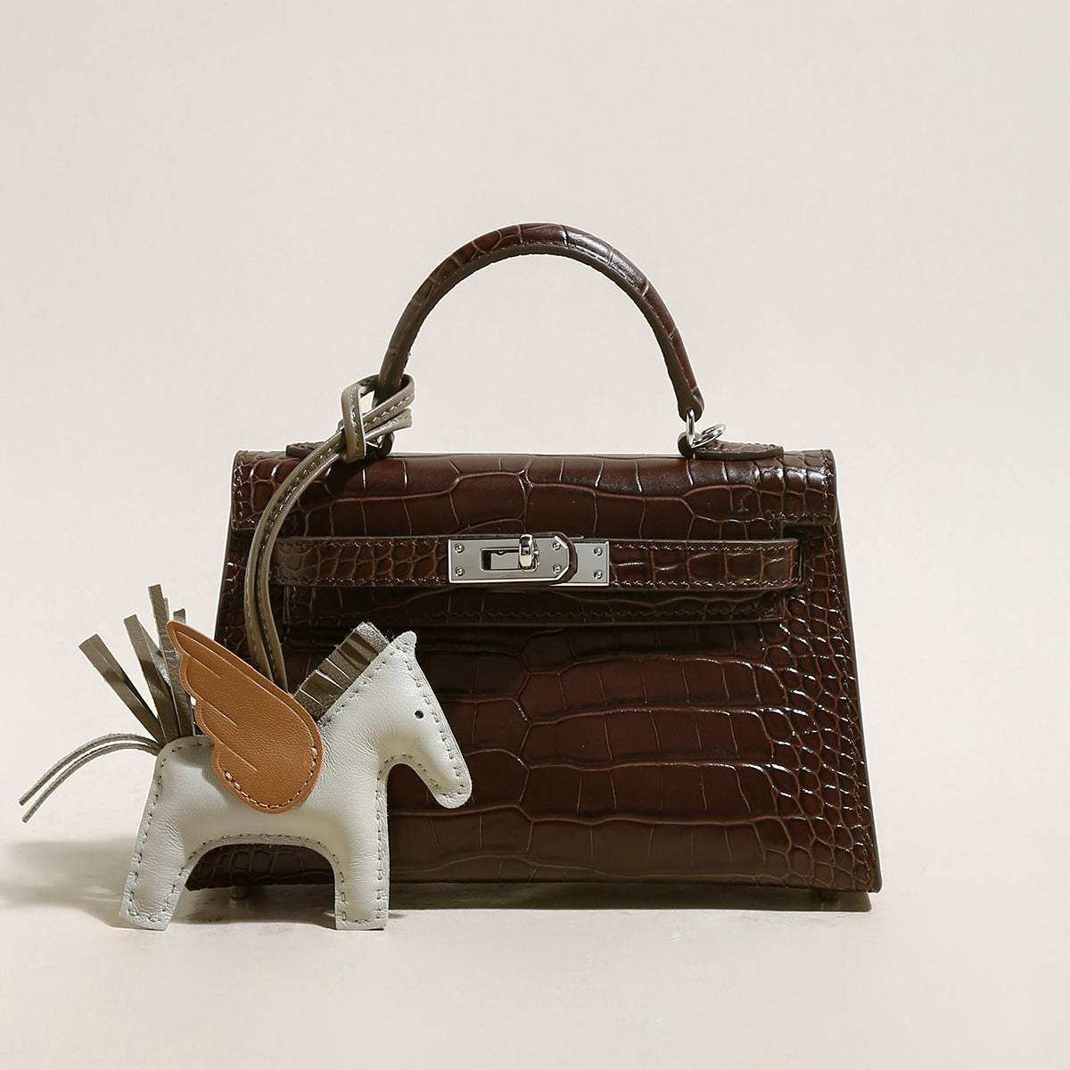 Swift Textured Leather Structured Top Handle Bag
